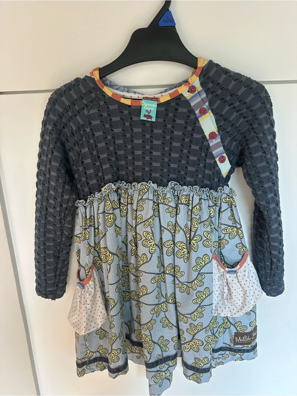 Matilda Jane Charcoal Textured Knit Top with Muted Yellow & Coral Trim Girls 6
